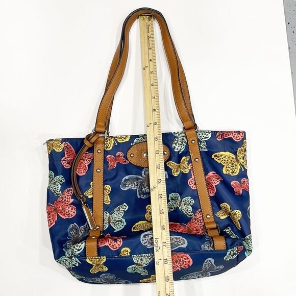 Franco Sarto handbag Navy butterfly print Water resistant Tote Bag Twist Clasp - Picture 8 of 12